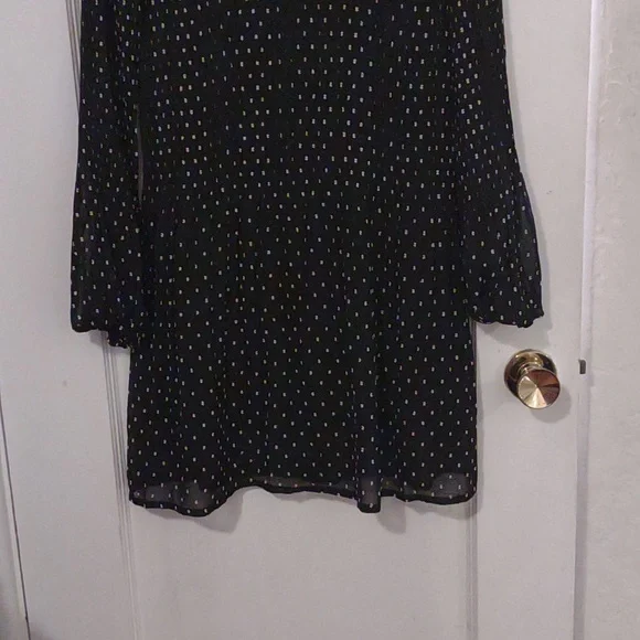 MajeBlack/White Polka Dot Embroidered Long-Sleeve Dress